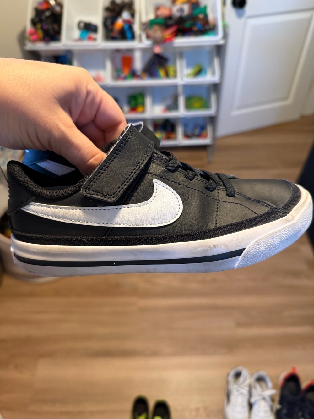 Nike Kids Black and White Velcro Swoosh Sneaker